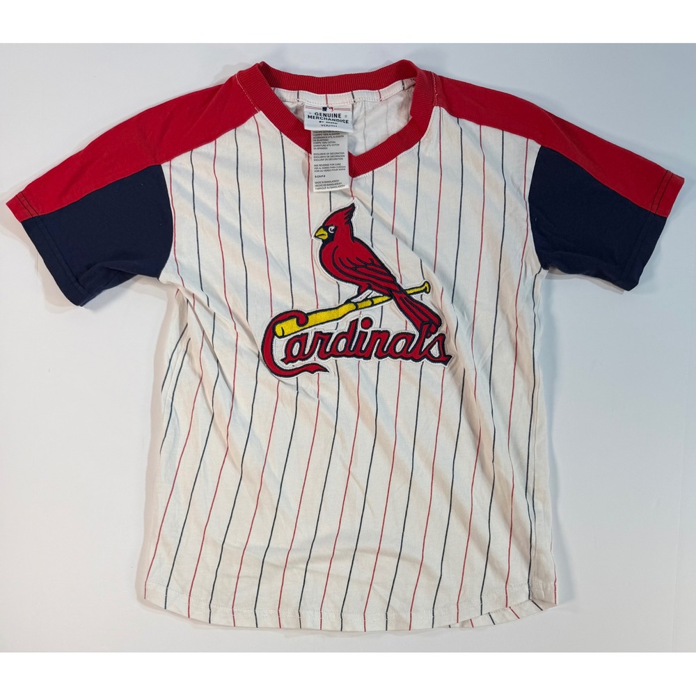 St Louis Cardinals MLB Youth Small T-Shirt Gen2 Pinstripe Embroidered Logo White